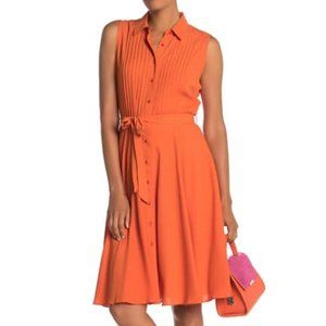 Nanette Lepore Orange Sleeveless Pintuck Dress